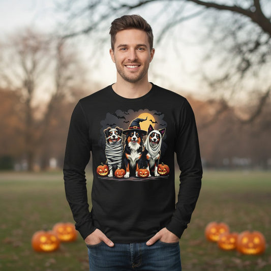 Australian Shepherd Halloween Dogs australian shepherd dogs Long Sleeve Tee Black lifestyle mockup