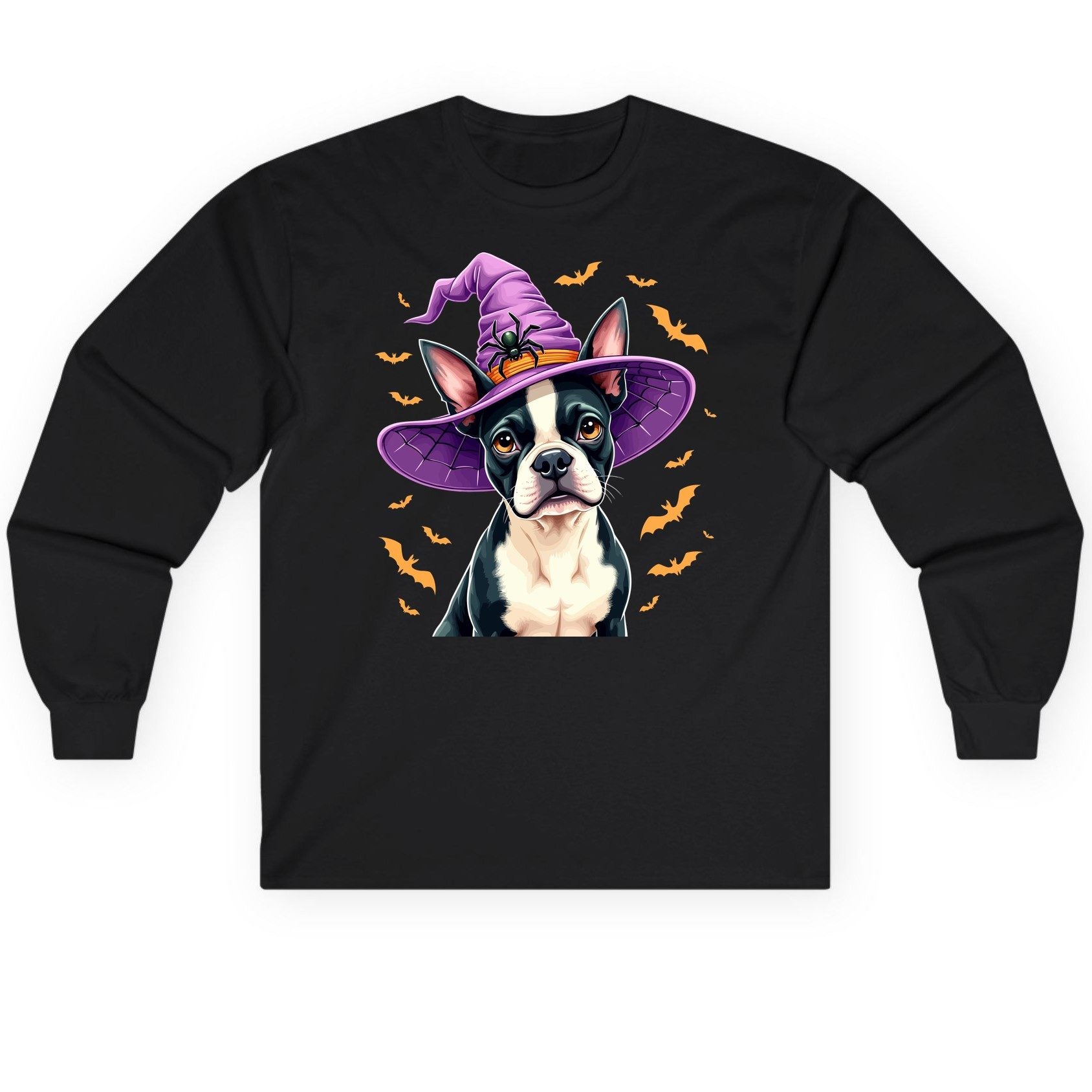 Halloween Boston Terrier Witch boston terrier Long Sleeve Tee Black product mockup