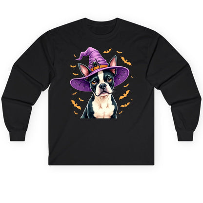 Halloween Boston Terrier Witch boston terrier Long Sleeve Tee Black product mockup