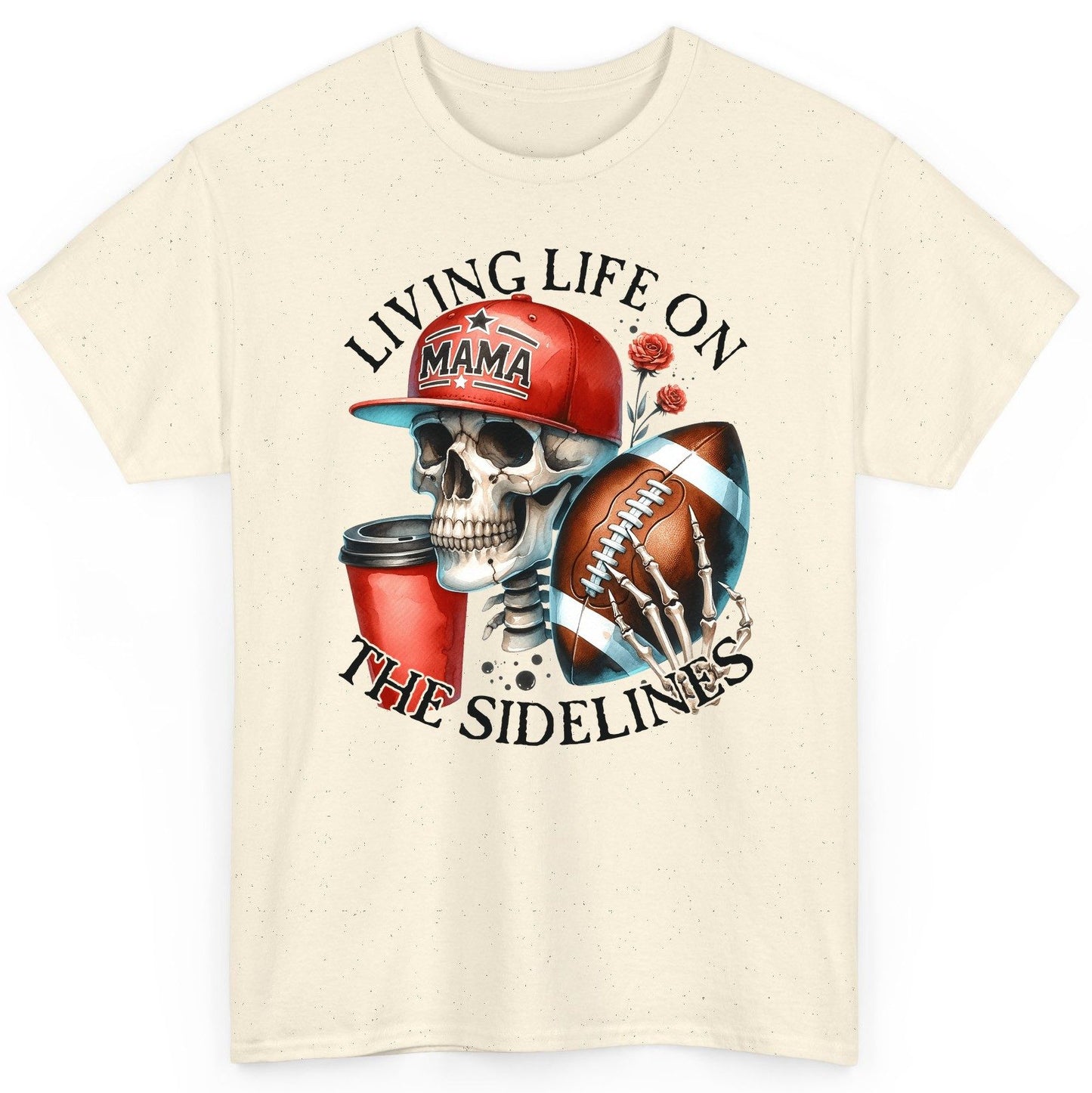 Living Life on the Sidelines football mama T-Shirt Natural product mockup