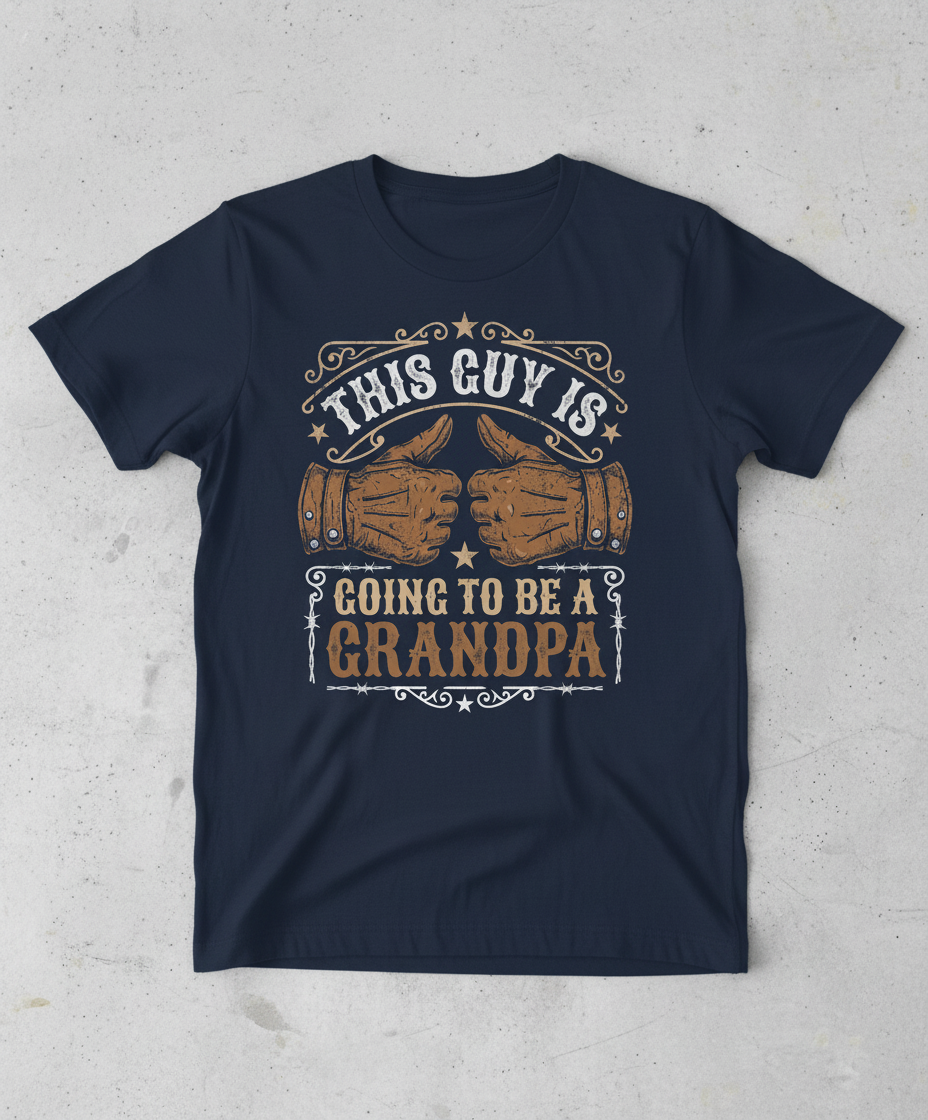 This Guy Is Going To Be A Grandpa Western Style Announcement T-Shirt - Navy