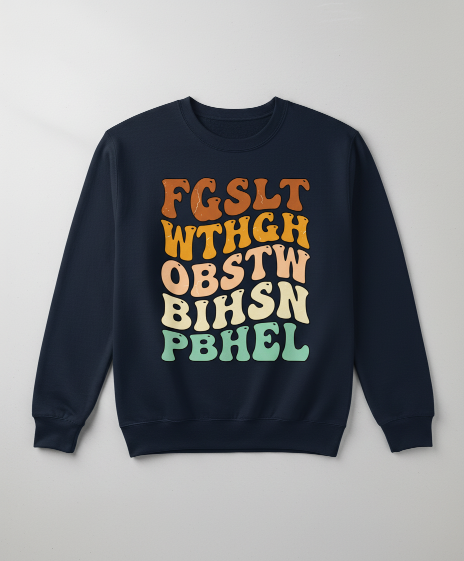 Retro 70s Groovy Wavy Alphabet Design Sweatshirt - Navy
