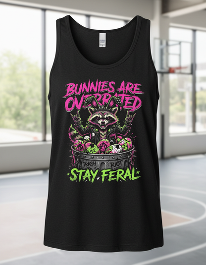 Punk Rock Raccoon Bunnies Are Overrated Tank Top - Black