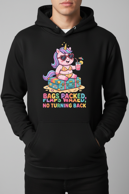 Funny Unicorn Vacation Quote Bags Packed Flaps Waxed Hoodie - Black