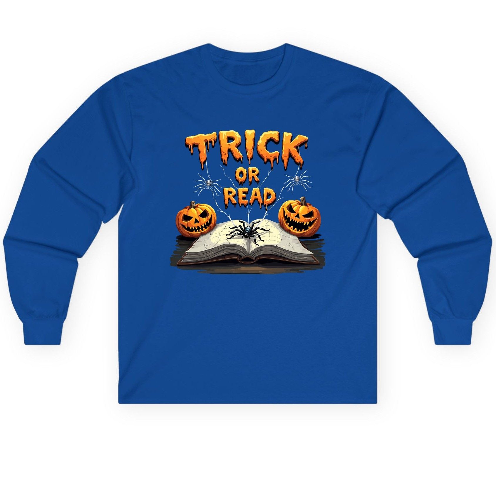 Trick or Read Halloween reading Long Sleeve Tee Royal product mockup