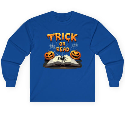 Trick or Read Halloween reading Long Sleeve Tee Royal product mockup