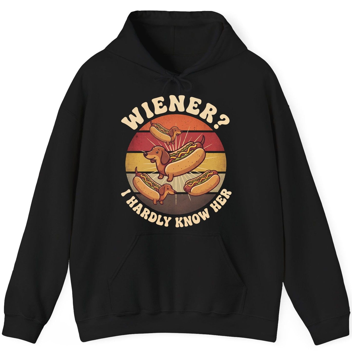Wiener I Hardly Know Her dachshund Hoodie Black product mockup