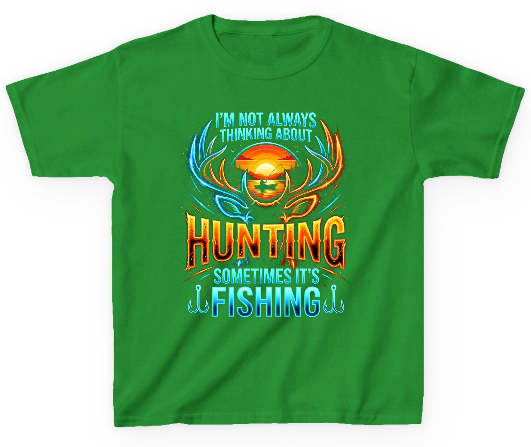 I'm Not Always Thinking About Hunting Sometimes It's Fishing hunting and fishing Youth T-Shirt Irish Green product mockup