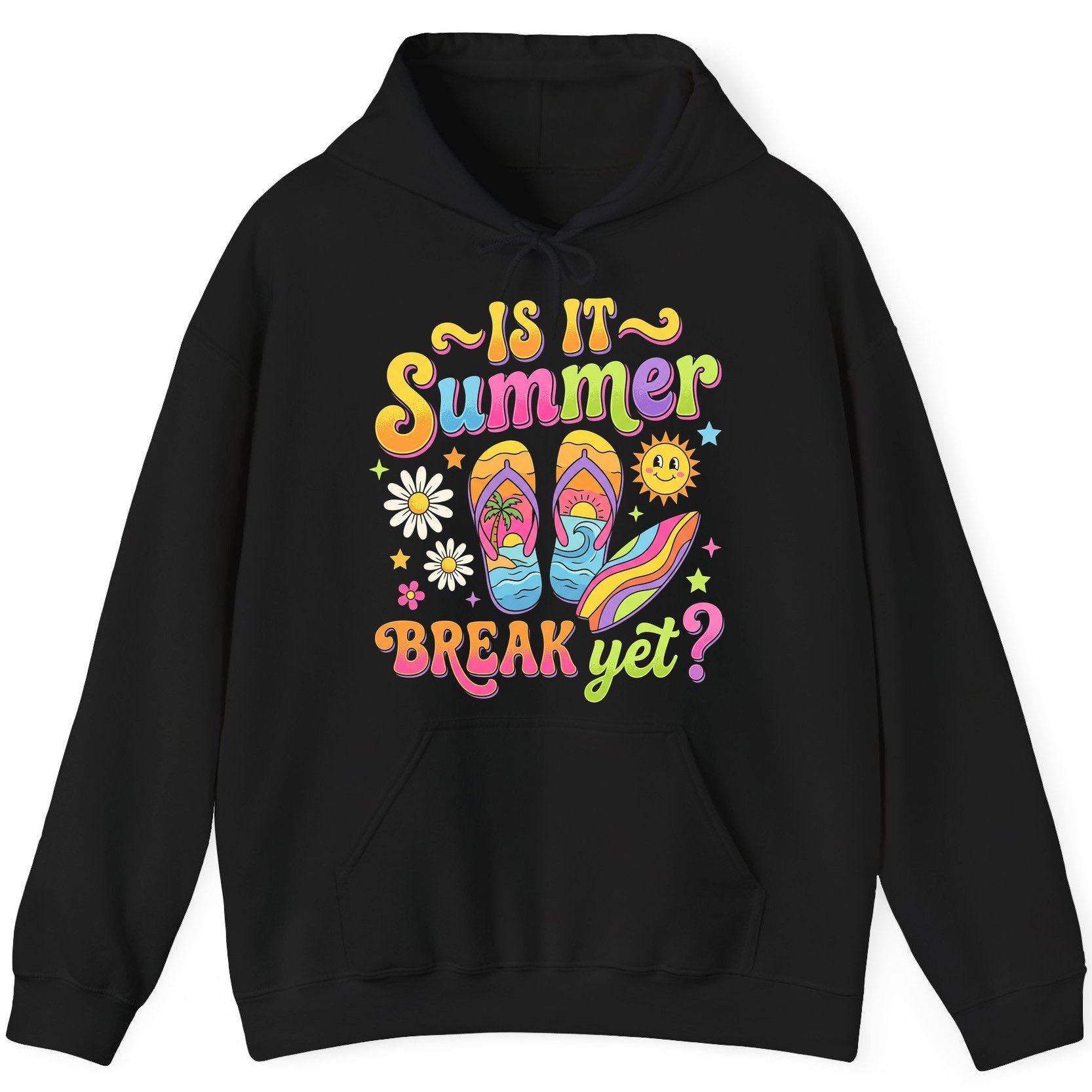 Is It Summer Break Yet Retro Vacation Hoodie - product mockup - Black
