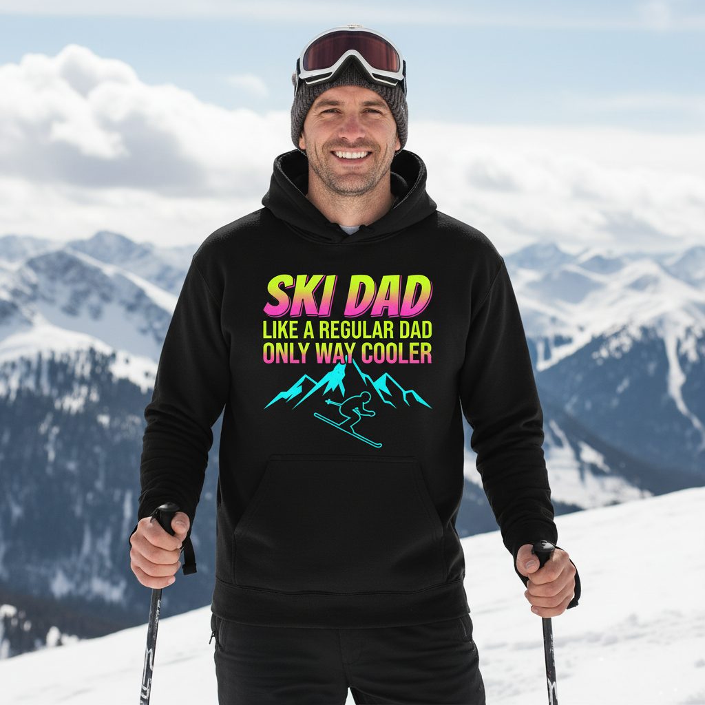 Ski Dad Like a Regular Dad Only Way Cooler skiing Hoodie Black lifestyle mockup