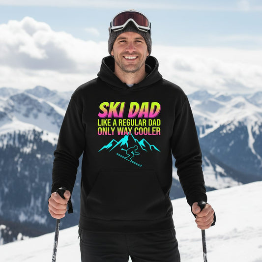 Ski Dad Like a Regular Dad Only Way Cooler skiing Hoodie Black lifestyle mockup