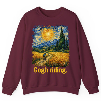 Gogh Riding art parody Sweatshirt Maroon product mockup