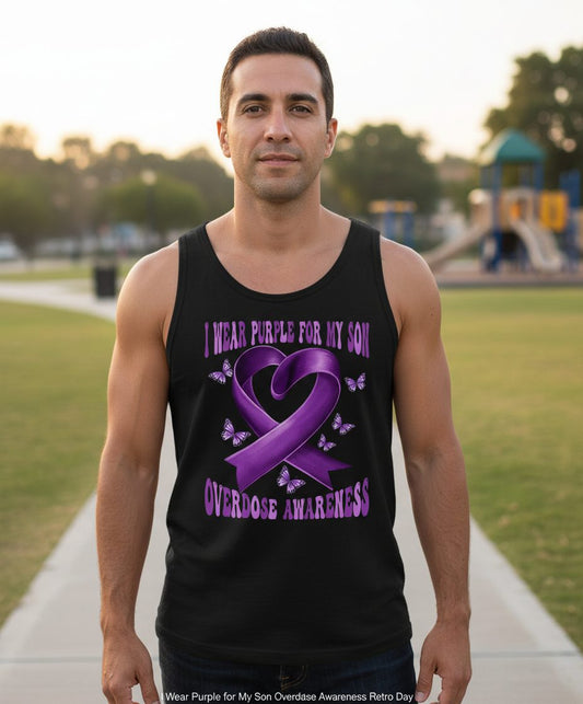 I Wear Purple for My Son Overdose Awareness overdose awareness Tank Top Black lifestyle mockup