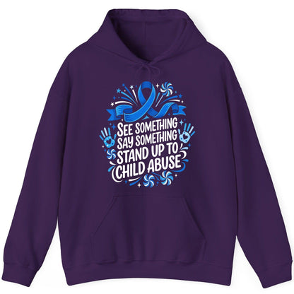 See Something Say Something Stand Up to Child Abuse Prevention Hoodie - product mockup - Purple