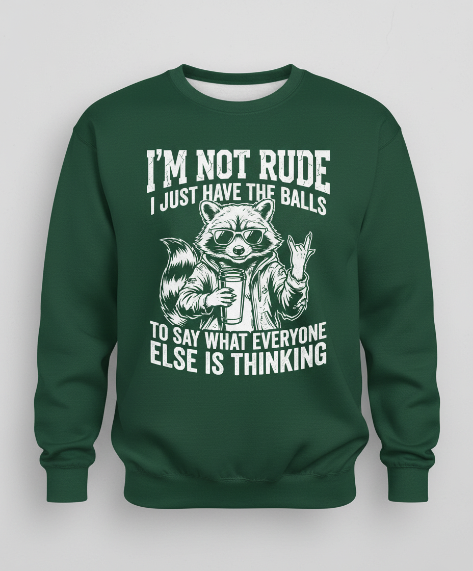Sassy Raccoon I'm Not Rude Funny Quote Sweatshirt - Forest Green