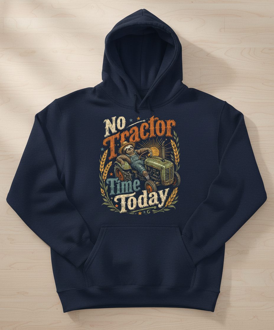 No Tractor Time Today Funny Sloth Hoodie - product mockup - Navy