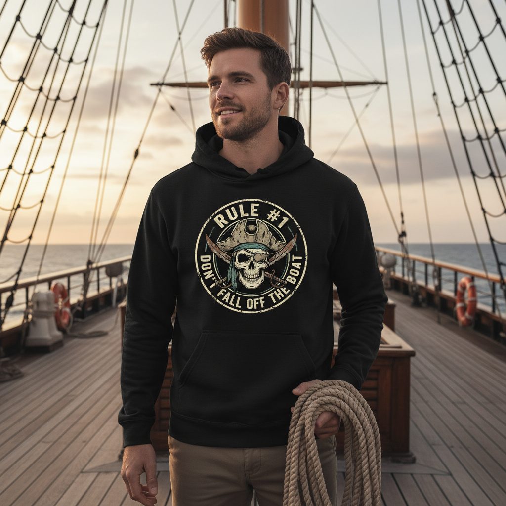 Rule 1 Don't Fall Off the Boat pirate Hoodie Black lifestyle mockup
