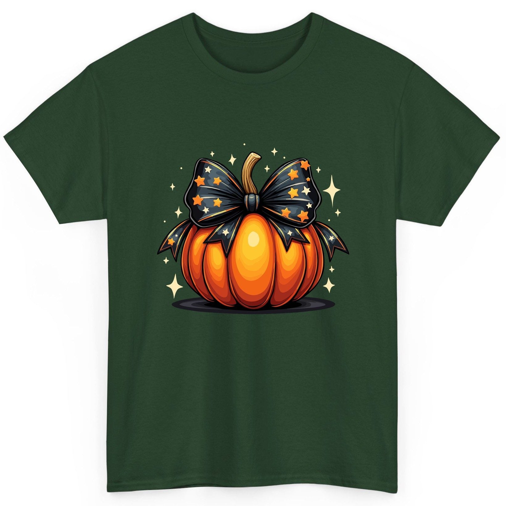 Starry Bow Pumpkin Halloween pumpkin T-Shirt Forest Green product mockup