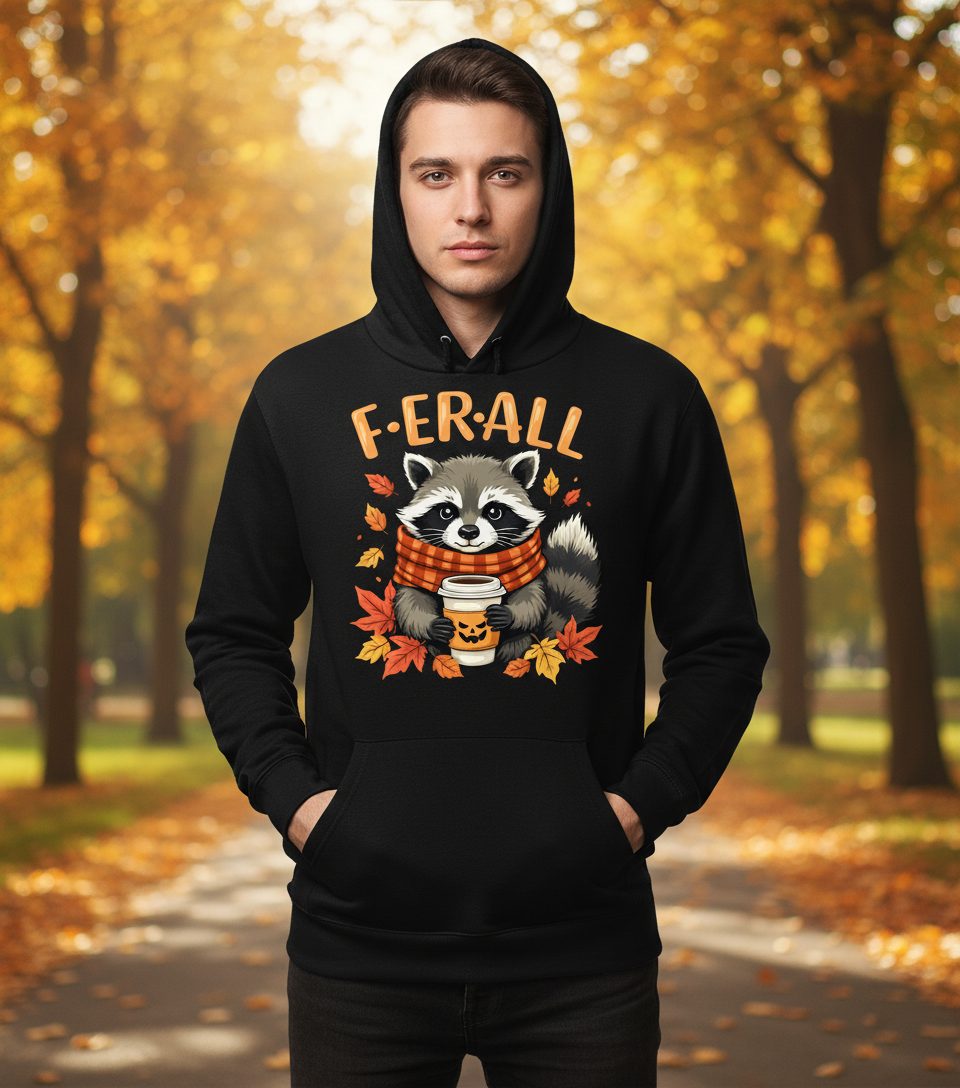 F ER All raccoon Hoodie Black lifestyle mockup