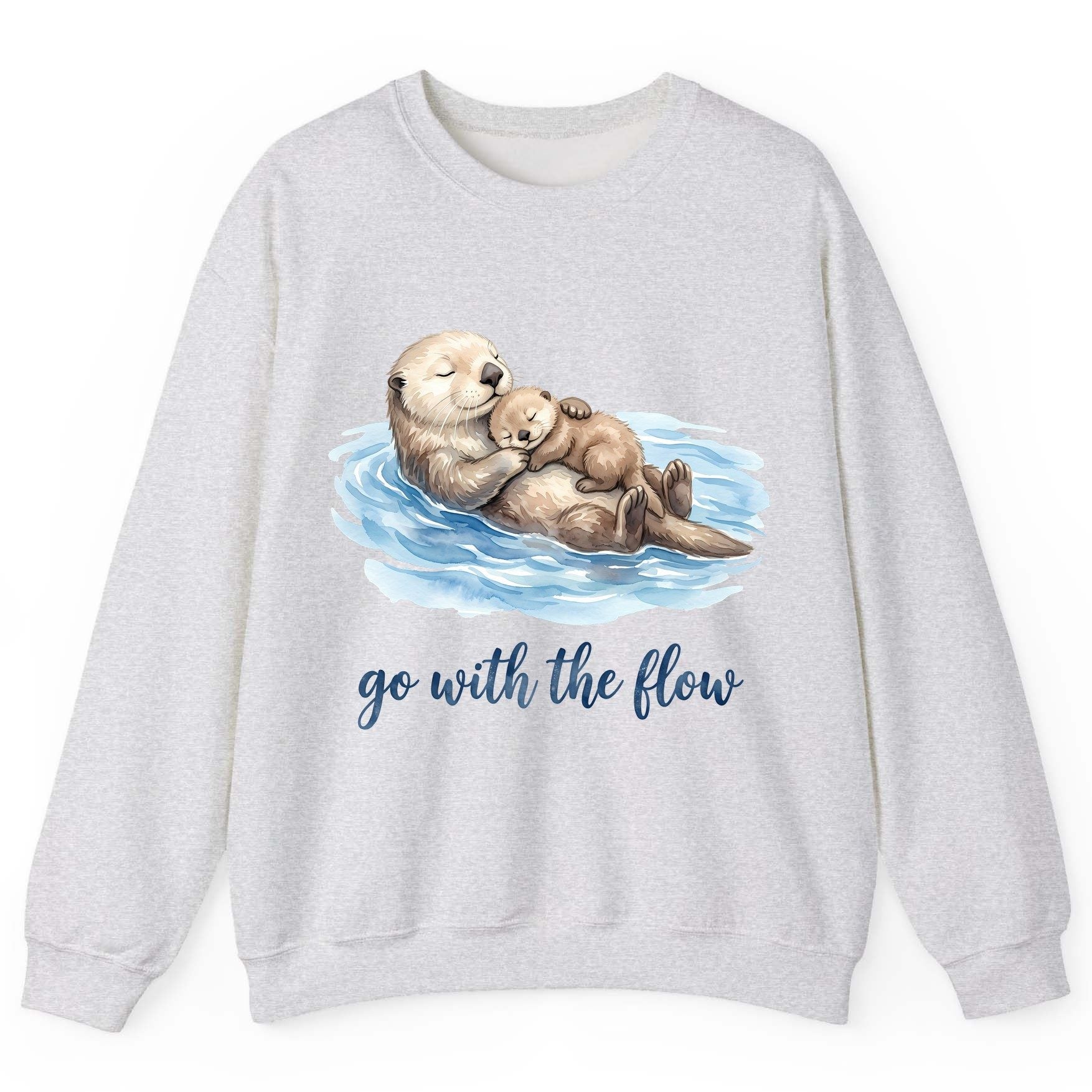 Go with the Flow Sea Otters Sweatshirt - product mockup - Ash