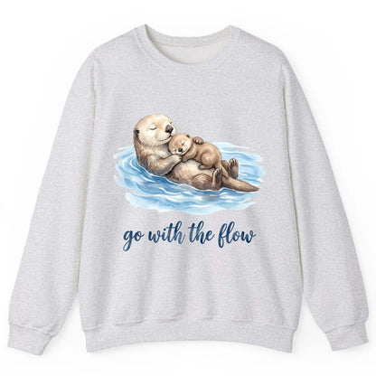 Go with the Flow Sea Otters Sweatshirt - product mockup - Ash