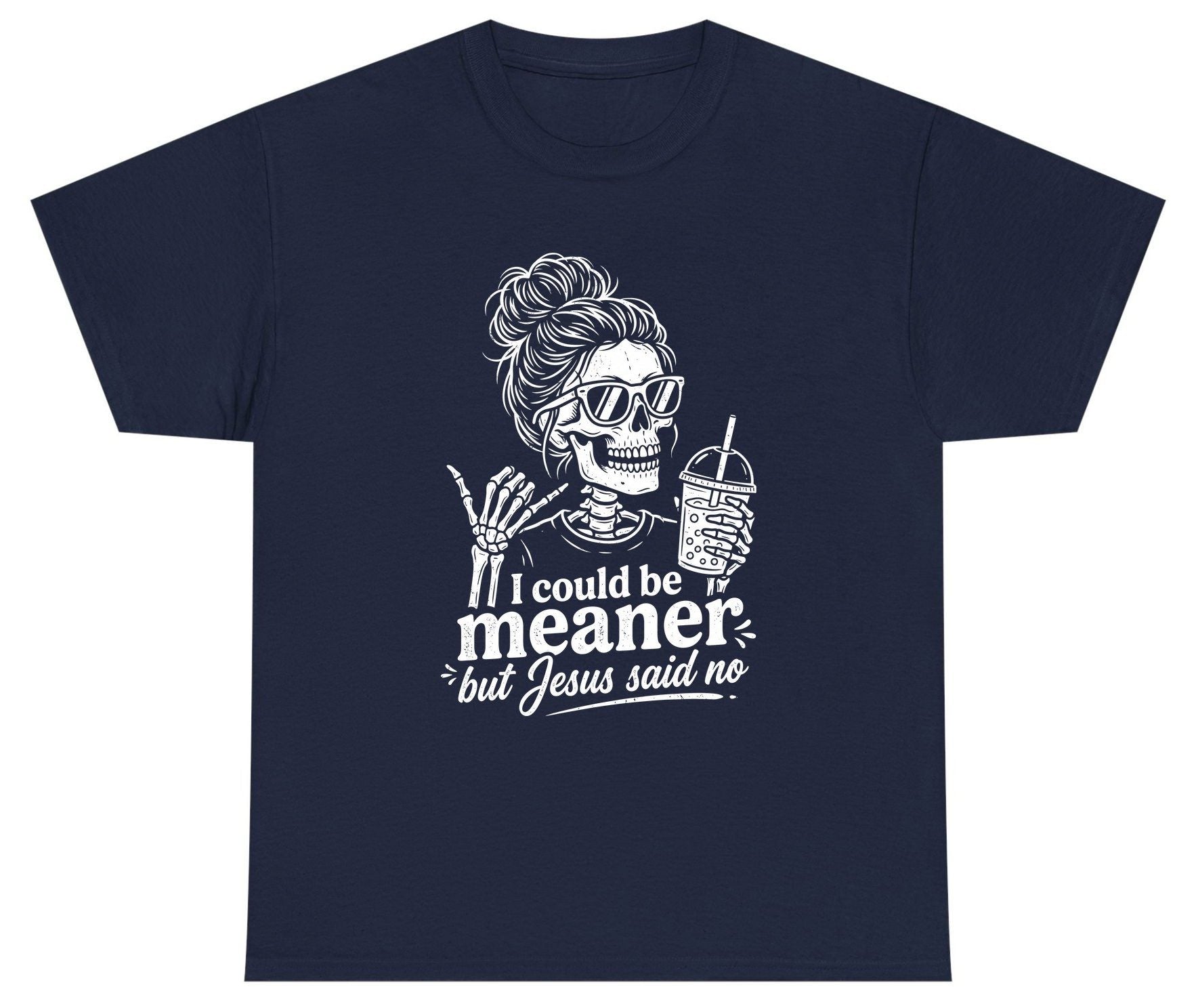 I Could Be Meaner but Jesus Said No Youth T-Shirt - product mockup - Navy