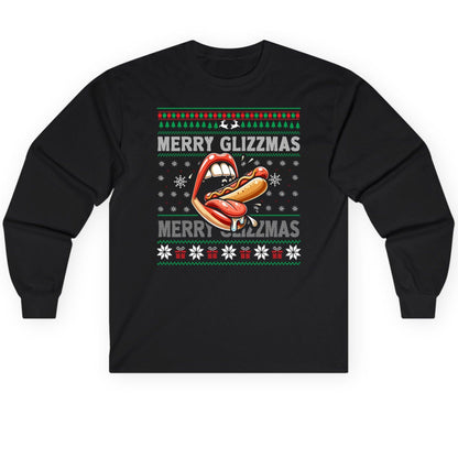 Merry Glizzzmas hot dog Long Sleeve Tee Black product mockup