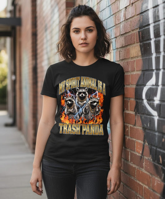 My Spirit Animal Is a Trash Panda raccoon T-Shirt Black lifestyle mockup