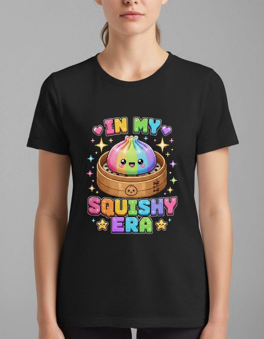 In My Squishy Era Retro Kawaii Dumpling T-Shirt - product mockup - Black