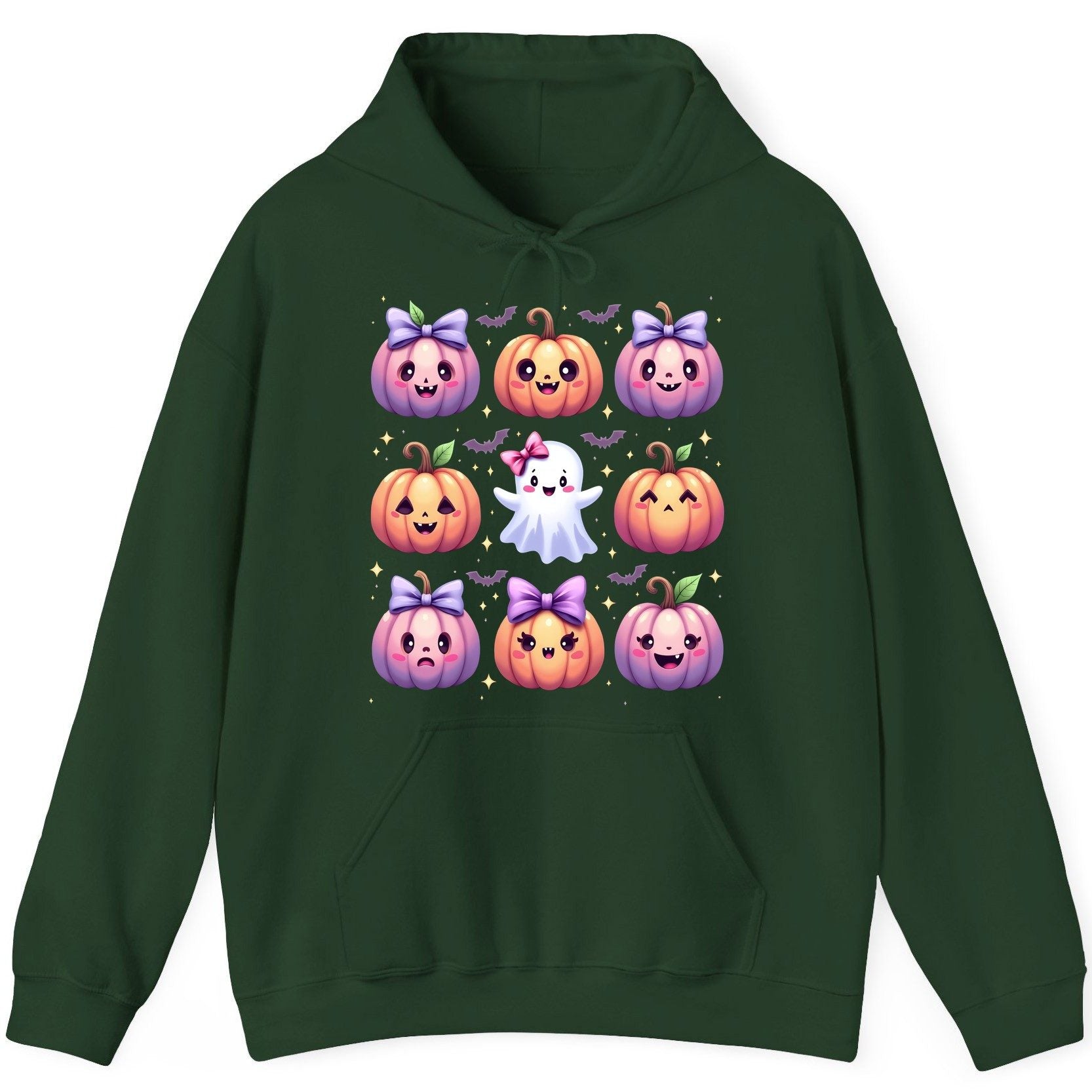 Kawaii Halloween Pumpkins kawaii Halloween Hoodie Forest Green product mockup