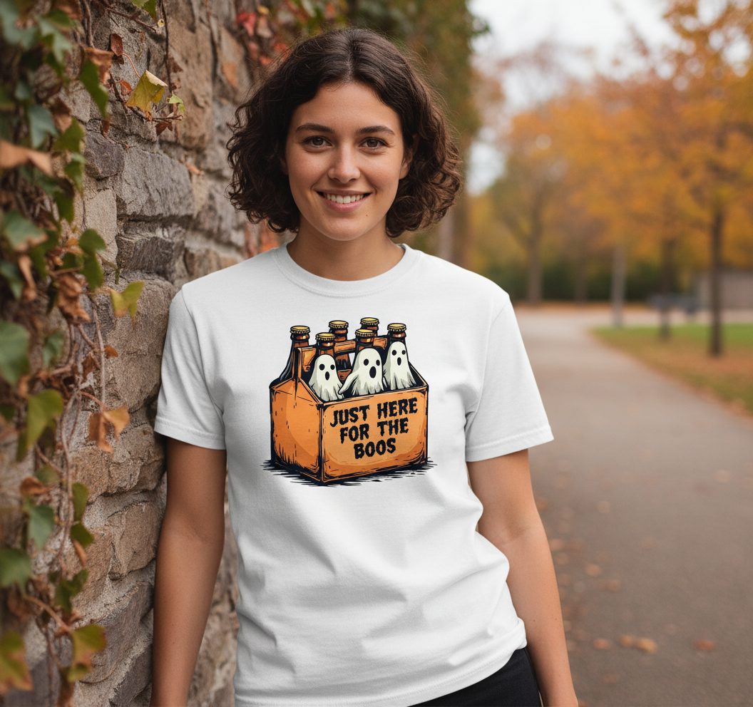 Just Here for the Boos Halloween T-Shirt White lifestyle mockup