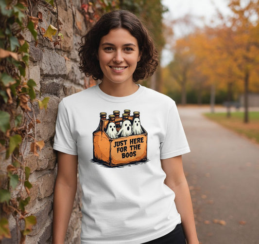 Just Here for the Boos Halloween T-Shirt White lifestyle mockup