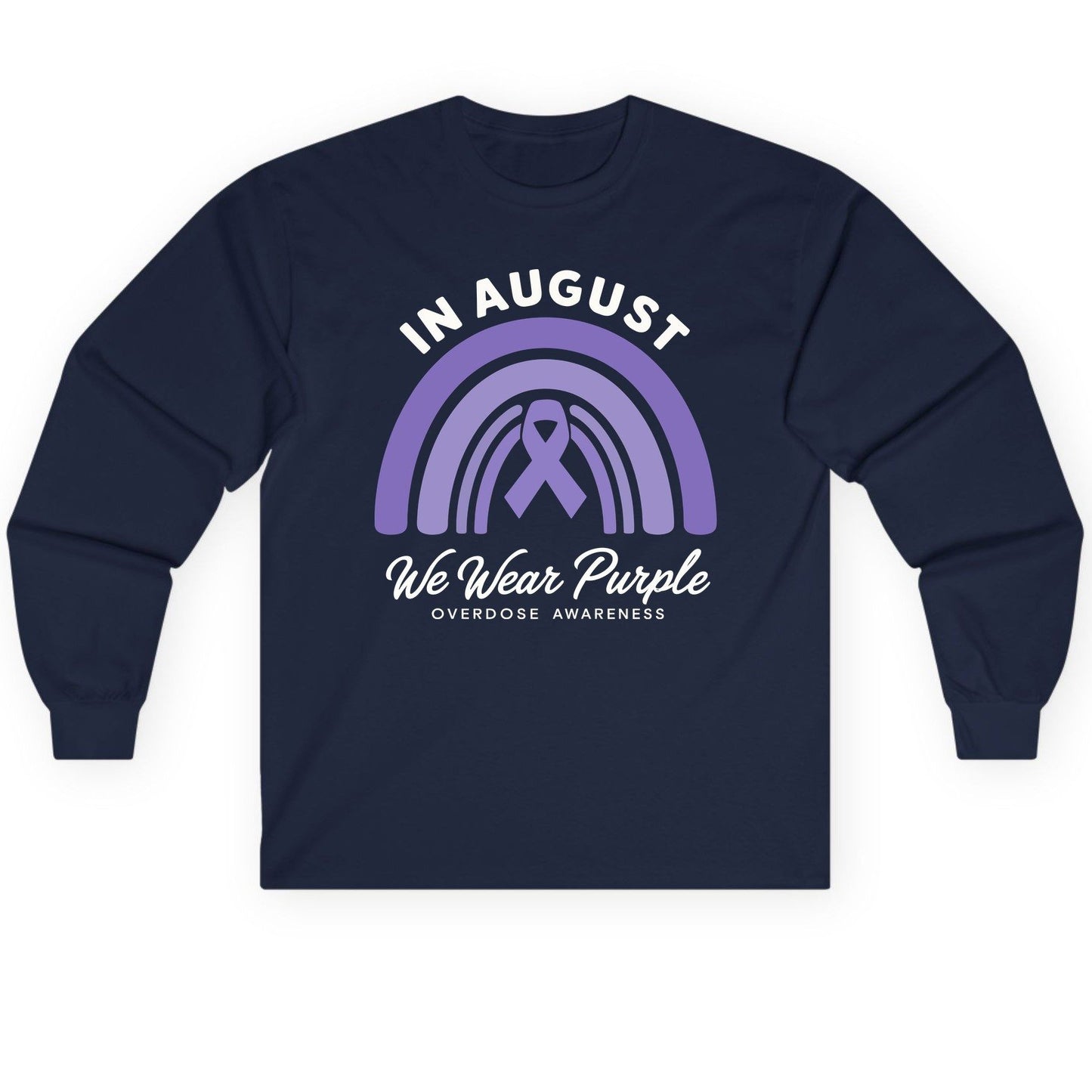 In August We Wear Purple Overdose Awareness overdose awareness Long Sleeve Tee Navy product mockup