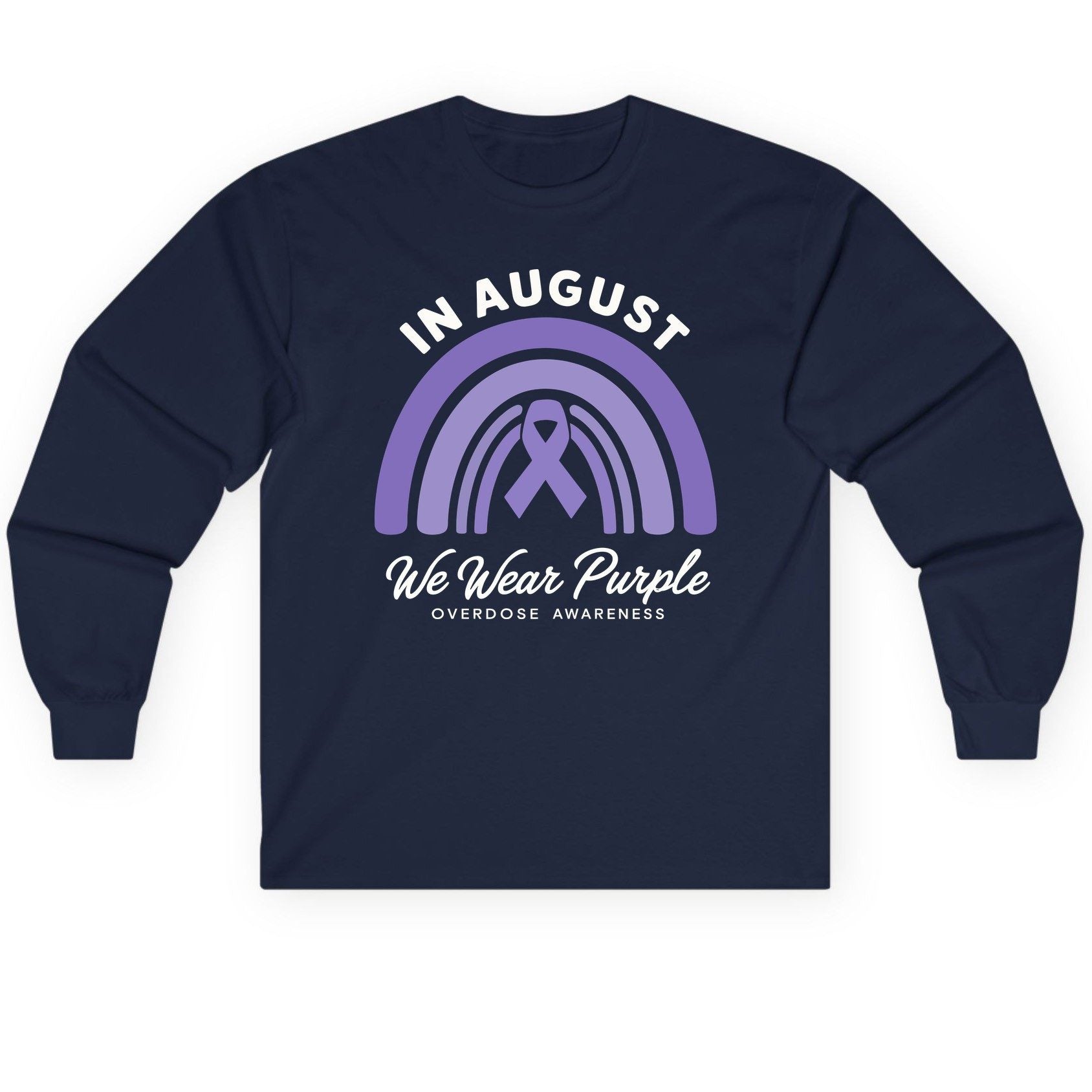 In August We Wear Purple Overdose Awareness overdose awareness Long Sleeve Tee Navy product mockup