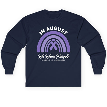 In August We Wear Purple Overdose Awareness overdose awareness Long Sleeve Tee Navy product mockup