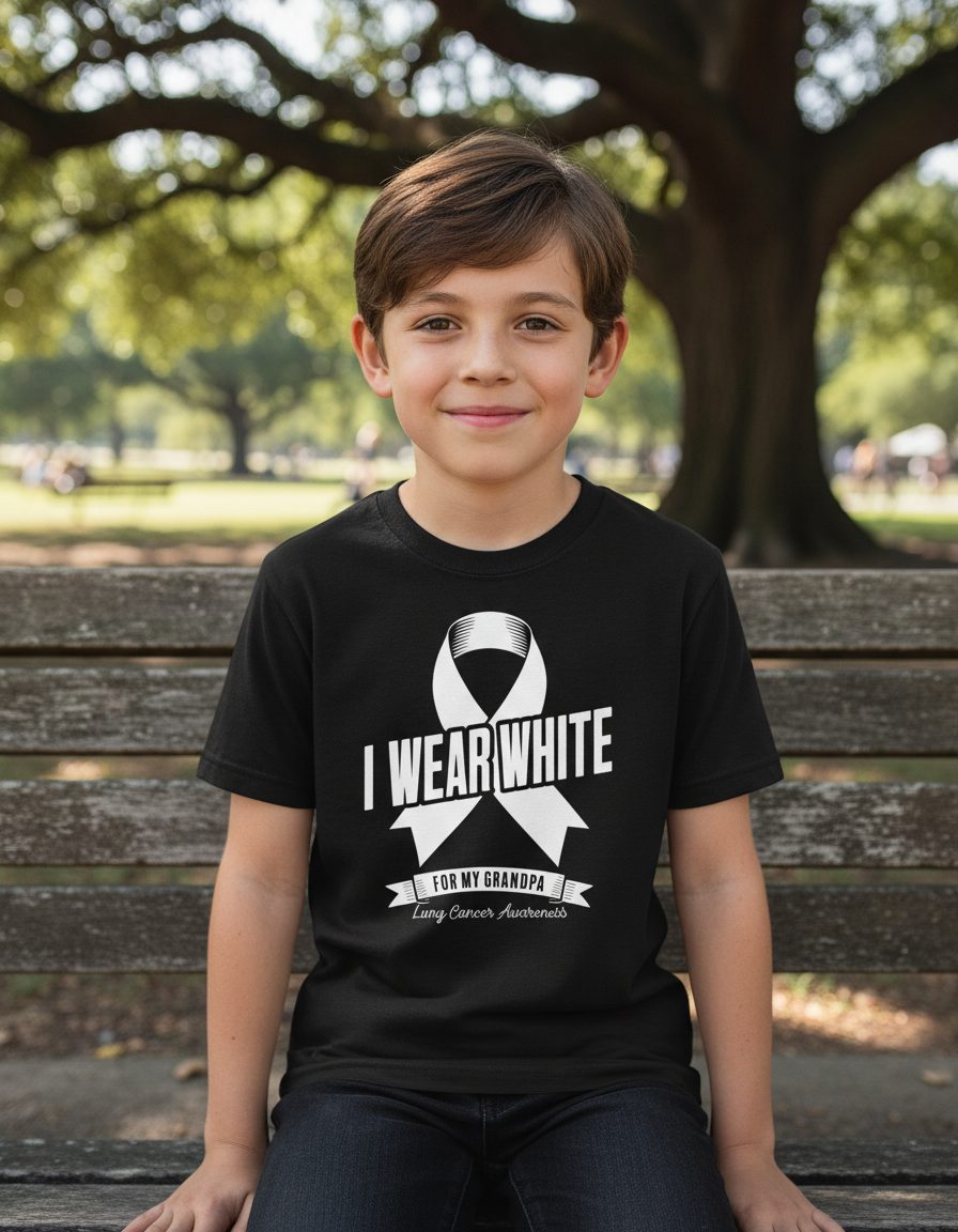I Wear White for My Grandpa lung cancer awareness Youth T-Shirt Black lifestyle mockup