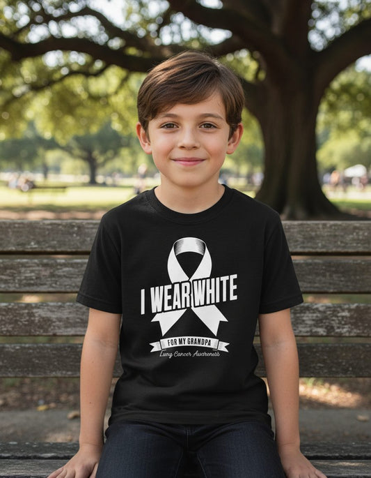 I Wear White for My Grandpa lung cancer awareness Youth T-Shirt Black lifestyle mockup