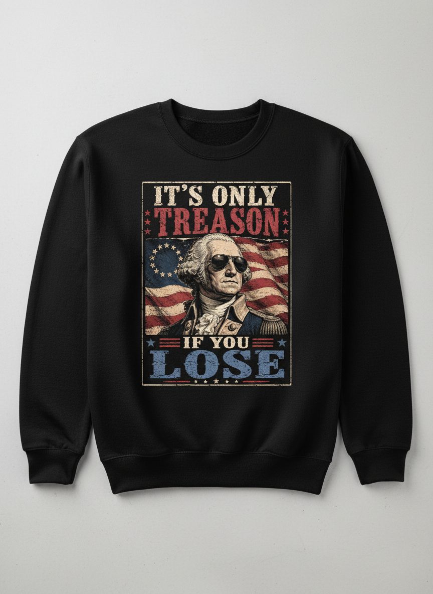 It's Only Treason If You Lose Funny Patriotic Sweatshirt - product mockup - Black