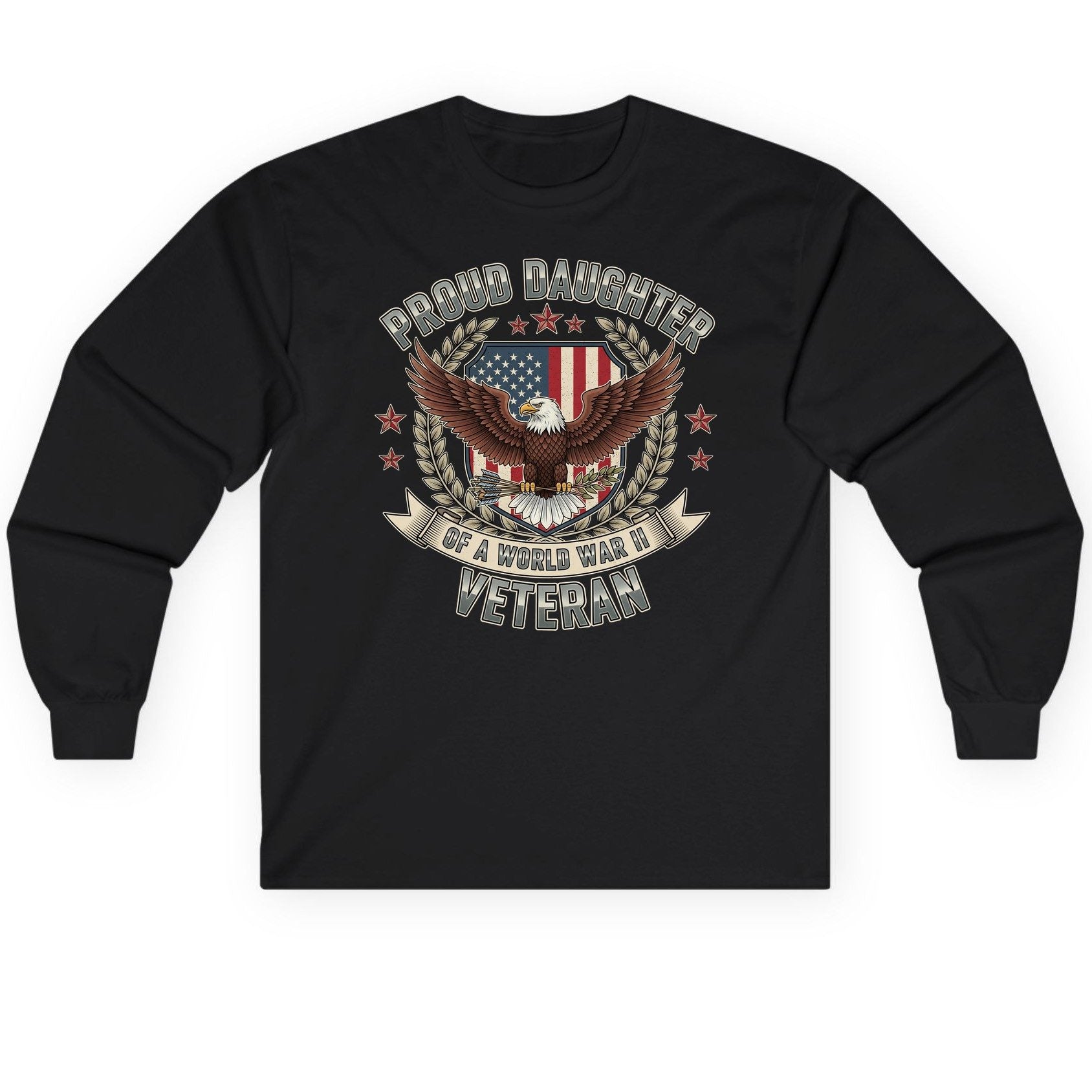 Proud Daughter of a World War Ii Veteran wwii veteran Long Sleeve Tee Black product mockup