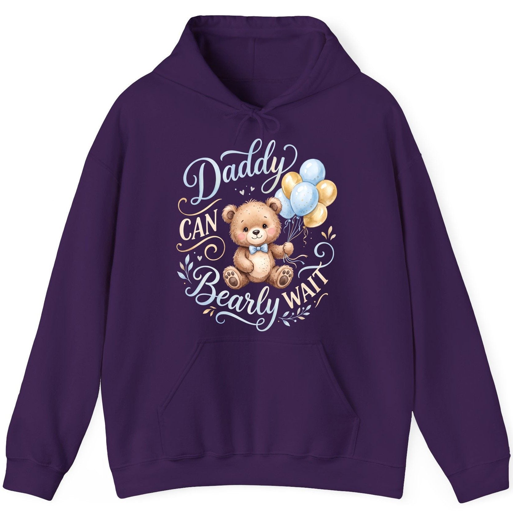 Daddy CAN Bearly WAIT Teddy Bear Hoodie - product mockup - Purple