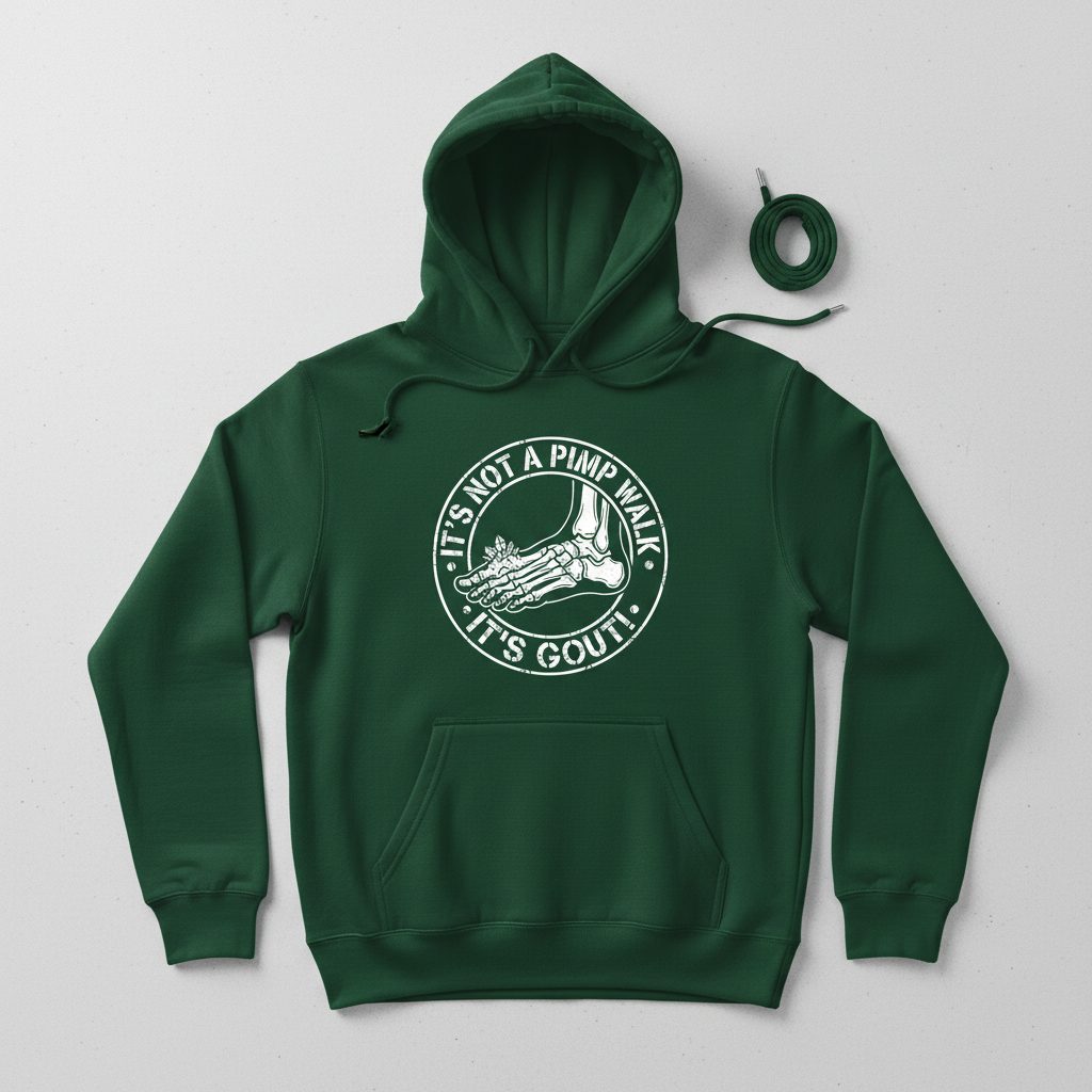 IT'S NOT a PIMP WALK IT'S GOUT Funny People Hoodie - product mockup - Forest Green