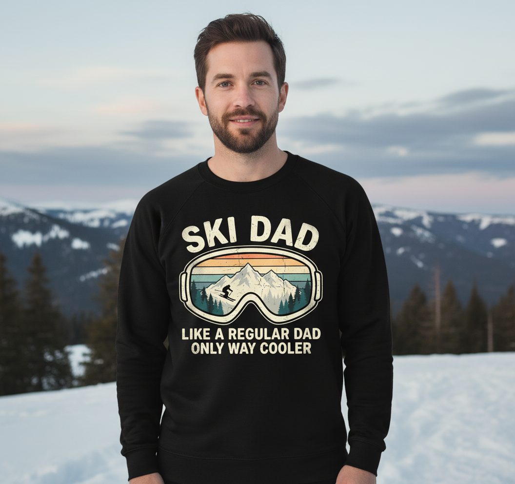 Ski Dad Like a Regular Dad Only Way Cooler skiing Sweatshirt Black lifestyle mockup
