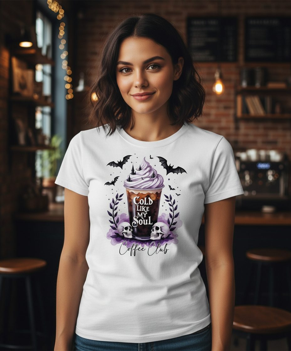 Cold Like My Soul gothic iced coffee T-Shirt White lifestyle mockup