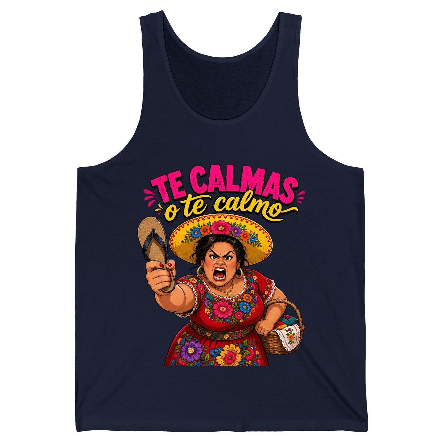 Te Calmas O Te Calmo Funny Latina Mom Tank Top - product mockup - Navy
