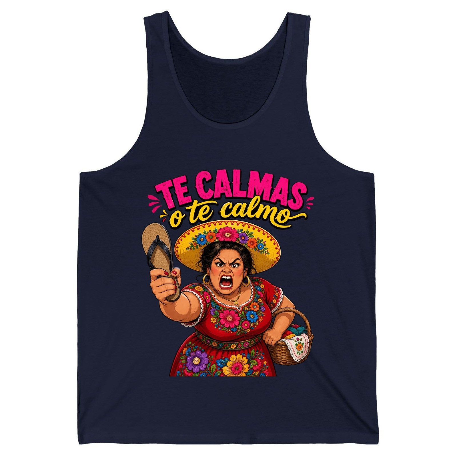 Te Calmas O Te Calmo Funny Latina Mom Tank Top - product mockup - Navy