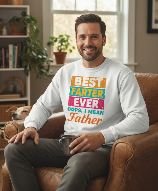 Best Farter Ever Oops, I Mean Father dad jokes Sweatshirt White lifestyle mockup
