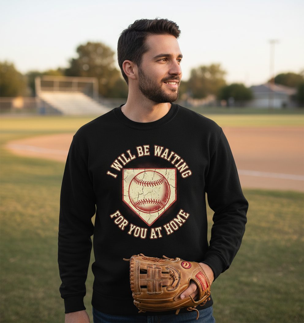 I Will Be Waiting for You at Home baseball Sweatshirt Black lifestyle mockup