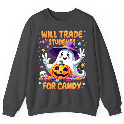 Will Trade Students for Candy teacher Halloween Sweatshirt Dark Heather product mockup