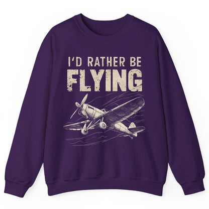 I'd Rather Be Flying vintage propeller plane Sweatshirt Purple product mockup