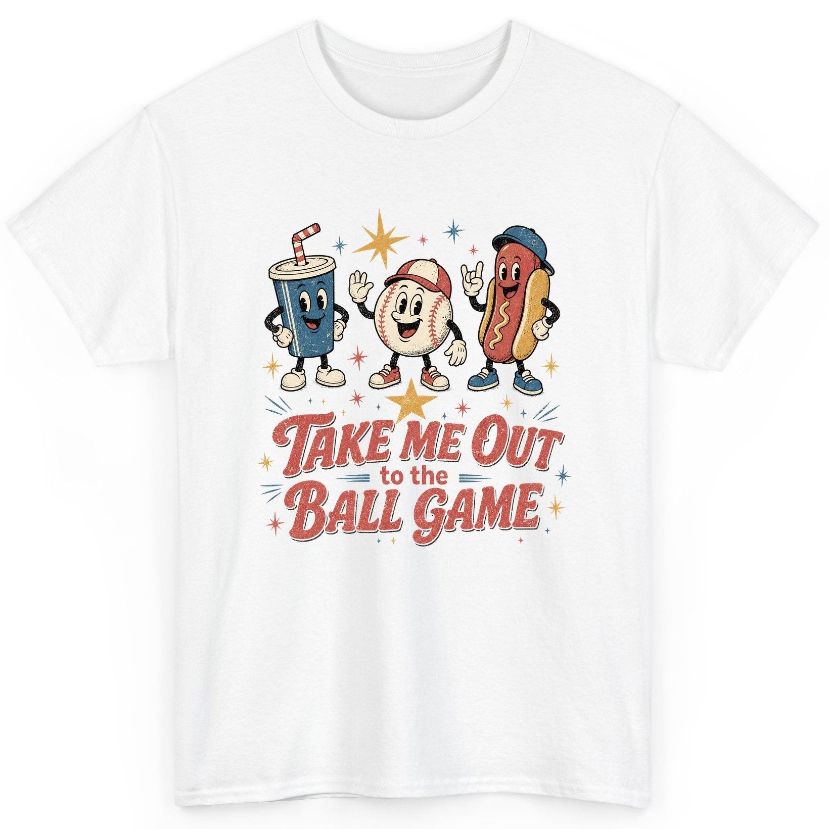 Take Me Out to the Ball Game Retro Baseball T-Shirt - product mockup - White